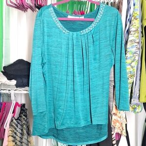 SAG HARBOR STRETCH GREEN BLOUSE SIZE XL